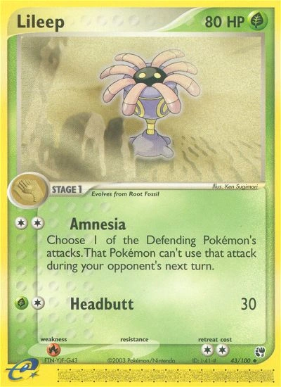 Lileep Pokémon card from Sandstorm, number 43 (Standard print)