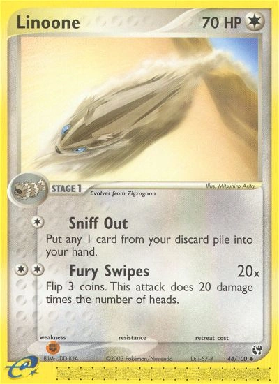 Linoone Pokémon card from Sandstorm, number 44 (Standard print)
