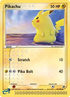Pikachu Pokémon card, number 72