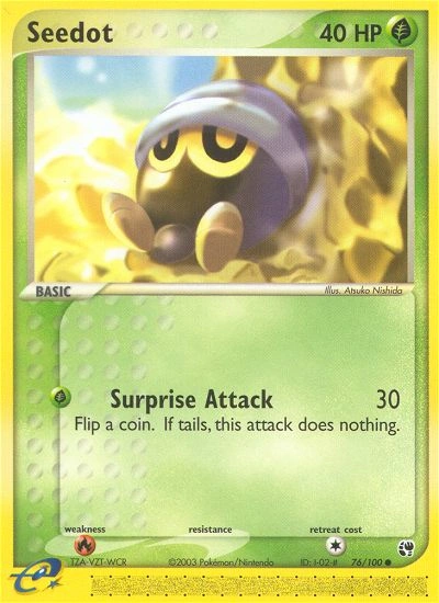 Seedot Pokémon card from Sandstorm, number 76 (Standard print)