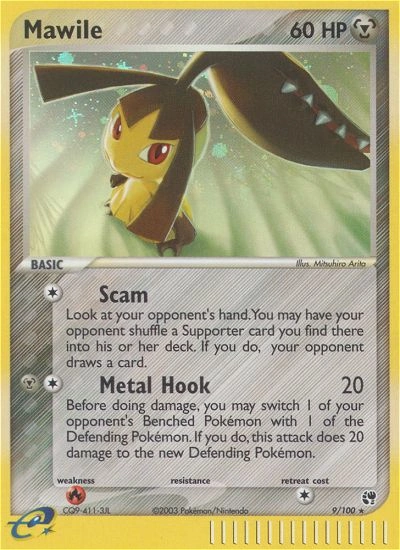Mawile Pokémon card from Sandstorm, number 9 (Holo print)