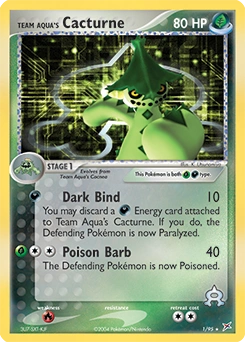 Team Aqua's Cacturne Pokémon card, number 1