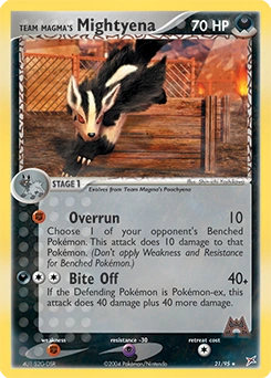 Team Magma's Mightyena Pokémon card, number 21