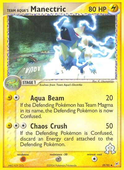 Team Aqua's Manectric Pokémon card from Team Magma vs Team Aqua, number 29 (Standard print)