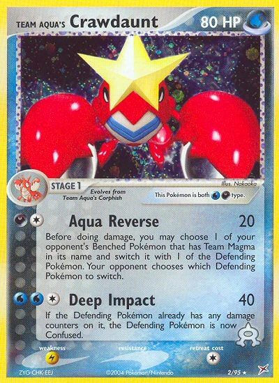 Team Aqua's Crawdaunt Pokémon card from Team Magma vs Team Aqua, number 2 (Holo print)