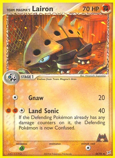 Team Magma's Lairon Pokémon card from Team Magma vs Team Aqua, number 36 (Standard print)