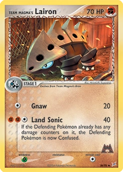 Team Magma's Lairon Pokémon card, number 36