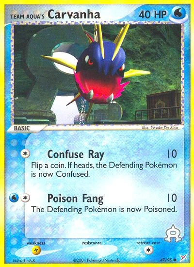Team Aqua's Carvanha Pokémon card from Team Magma vs Team Aqua, number 47 (Standard print)