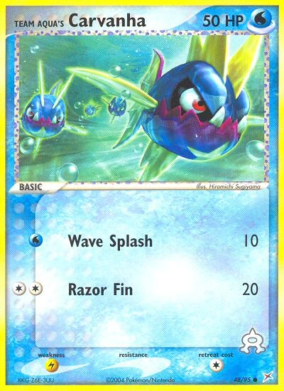 Team Aqua's Carvanha Pokémon card from Team Magma vs Team Aqua, number 48 (Standard print)