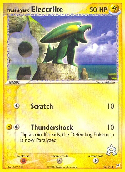 Team Aqua's Electrike Pokémon card from Team Magma vs Team Aqua, number 52 (Standard print)
