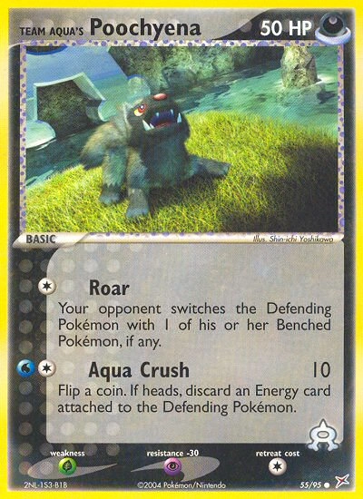 Team Aqua's Poochyena Pokémon card from Team Magma vs Team Aqua, number 55 (Standard print)