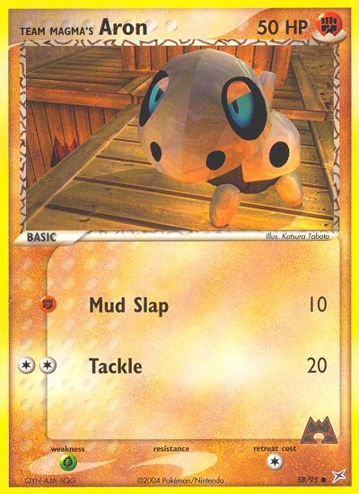 Team Magma's Aron Pokémon card from Team Magma vs Team Aqua, number 58 (Standard print)