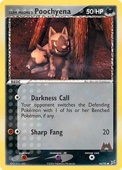 Team Magma's Poochyena Pokémon card, number 66