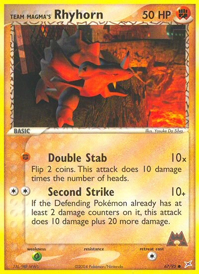 Team Magma's Rhyhorn Pokémon card from Team Magma vs Team Aqua, number 67 (Standard print)