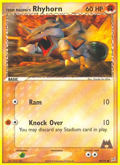 Team Magma's Rhyhorn Pokémon card from Team Magma vs Team Aqua, number 68 (Standard print)