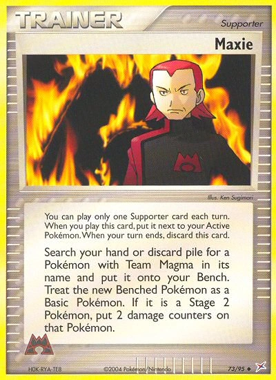 Maxie Pokémon card from Team Magma vs Team Aqua, number 73 (Standard print)