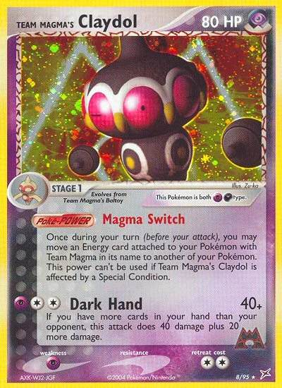 Team Magma's Claydol Pokémon card from Team Magma vs Team Aqua, number 8 (Holo print)
