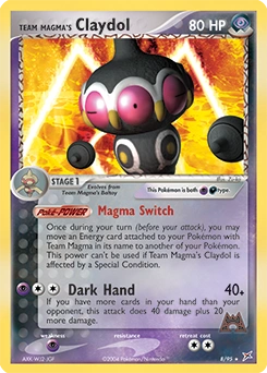 Team Magma's Claydol Pokémon card, number 8