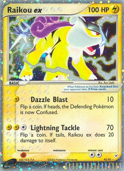 Raikou ex Pokémon card from Team Magma vs Team Aqua, number 92 (Holo print)