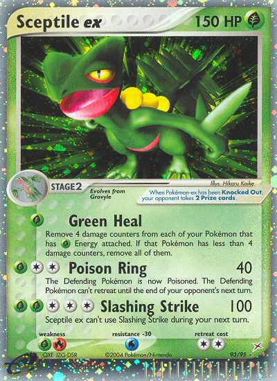 Sceptile ex Pokémon card from Team Magma vs Team Aqua, number 93 (Holo print)