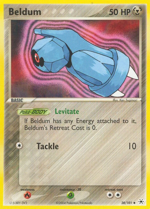 Beldum Pokémon card from Hidden Legends, number 28 (Standard print)
