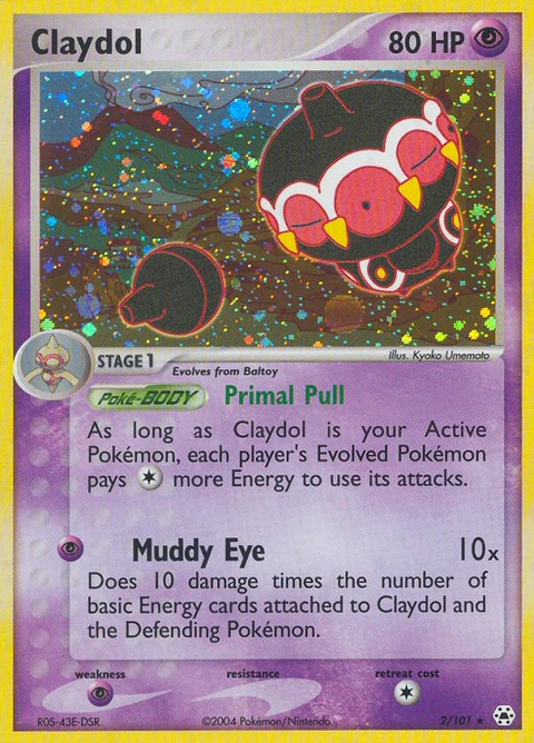 Claydol Pokémon card from Hidden Legends, number 2 (Holo print)