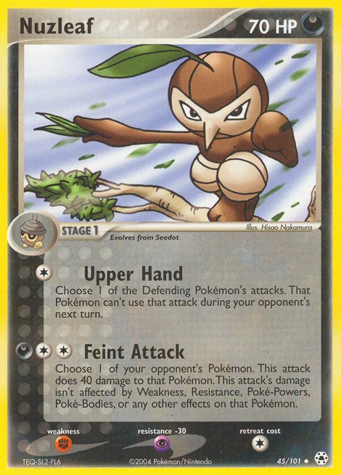 Nuzleaf Pokémon card from Hidden Legends, number 45 (Standard print)
