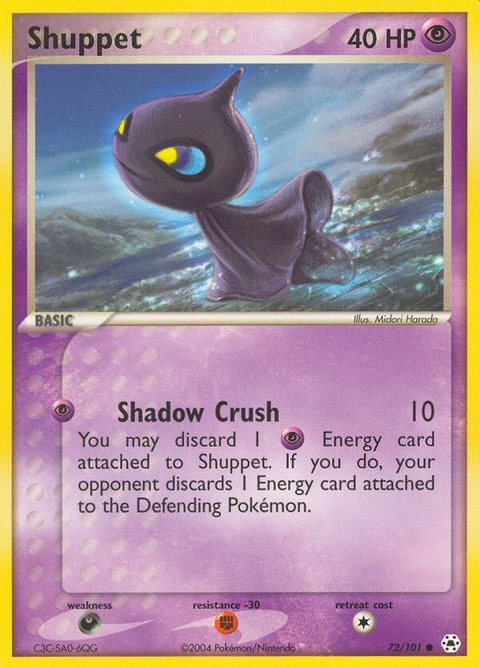 Shuppet Pokémon card from Hidden Legends, number 72 (Standard print)