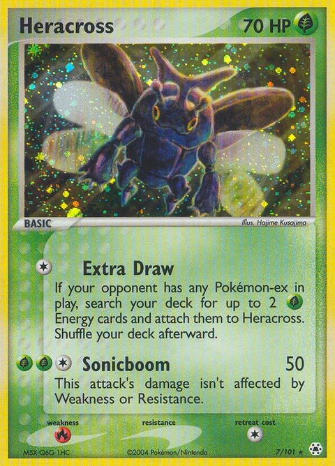 Heracross Pokémon card from Hidden Legends, number 7 (Holo print)