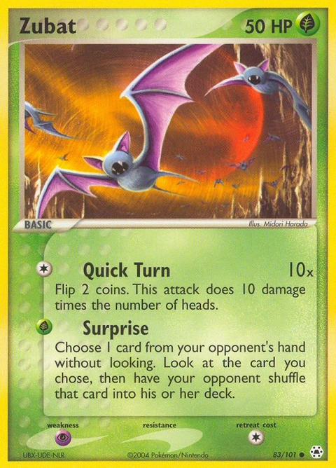 Zubat Pokémon card from Hidden Legends, number 83 (Standard print)