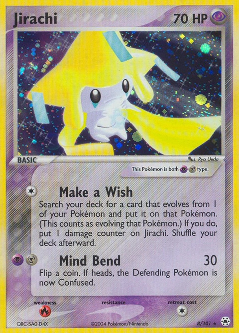 Jirachi Pokémon card from Hidden Legends, number 8 (Holo print)