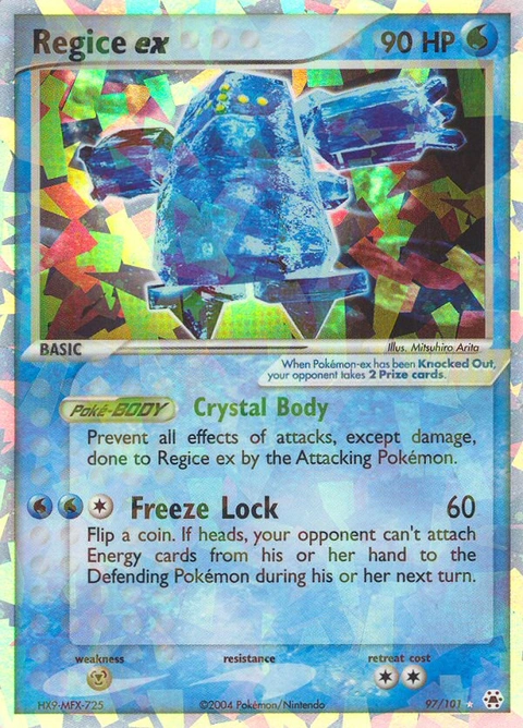 Regice ex Pokémon card from Hidden Legends, number 97 (Holo print)