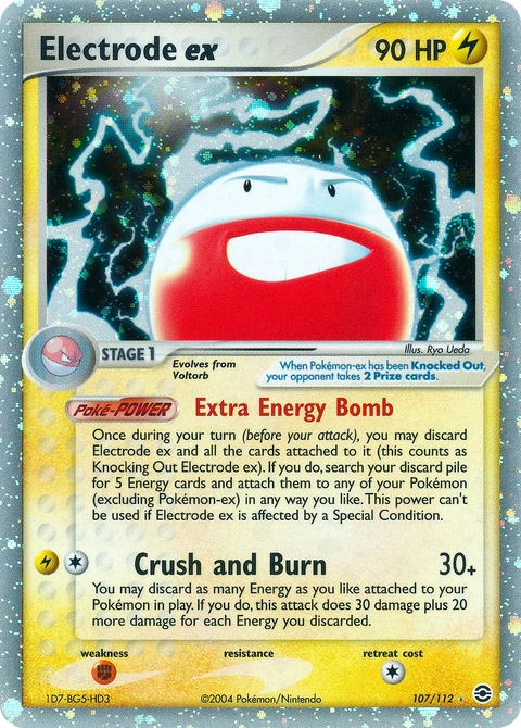 Electrode ex Pokémon card from FireRed & LeafGreen, number 107 (Holo print)
