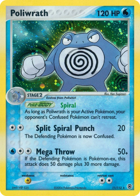 Poliwrath Pokémon card from FireRed & LeafGreen, number 11 (Holo print)
