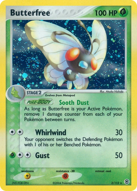 Butterfree Pokémon card from FireRed & LeafGreen, number 2 (Holo print)