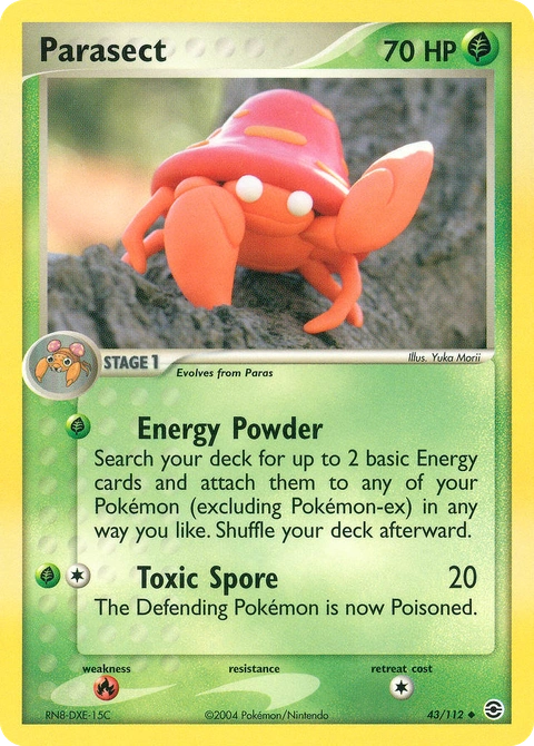 Parasect Pokémon card from FireRed & LeafGreen, number 43 (Standard print)