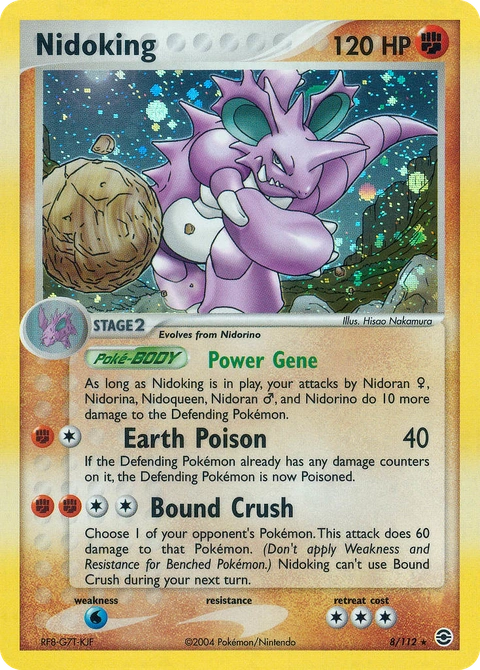 Nidoking Pokémon card from FireRed & LeafGreen, number 8 (Holo print)