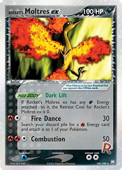 Rocket's Moltres ex Pokémon card, number 100