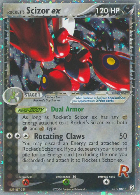 Rocket's Scizor ex Pokémon card from Team Rocket Returns, number 101 (Holo print)