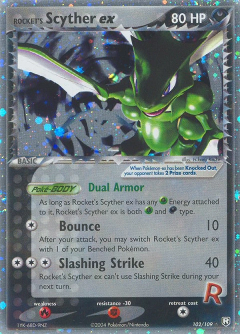 Rocket's Scyther ex Pokémon card from Team Rocket Returns, number 102 (Holo print)