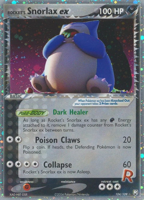 Rocket's Snorlax ex Pokémon card from Team Rocket Returns, number 104 (Holo print)