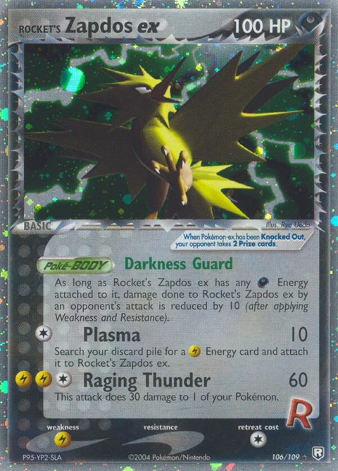 Rocket's Zapdos ex Pokémon card from Team Rocket Returns, number 106 (Holo print)