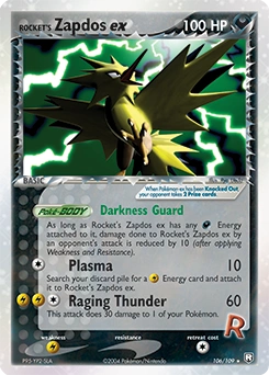 Rocket's Zapdos ex Pokémon card, number 106