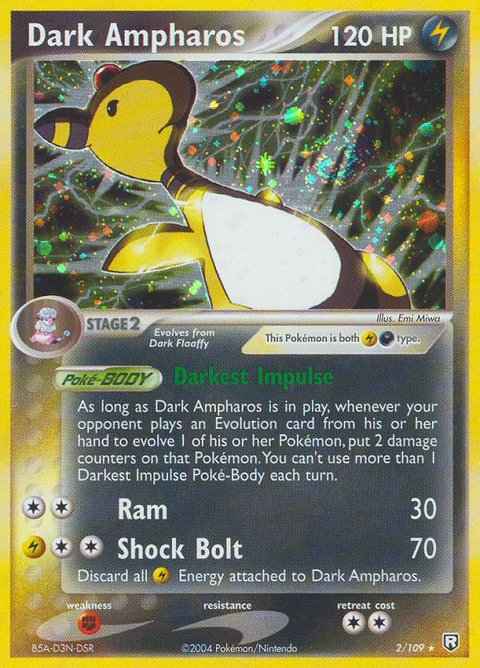 Dark Ampharos Pokémon card from Team Rocket Returns, number 2 (Holo print)
