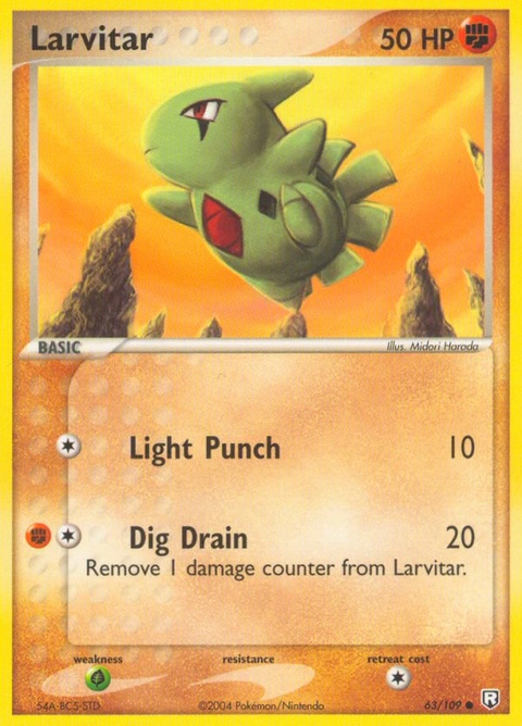 Larvitar Pokémon card from Team Rocket Returns, number 63 (Standard print)