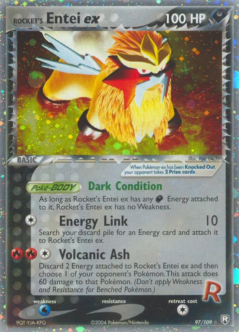 Rocket's Entei ex Pokémon card from Team Rocket Returns, number 97 (Holo print)