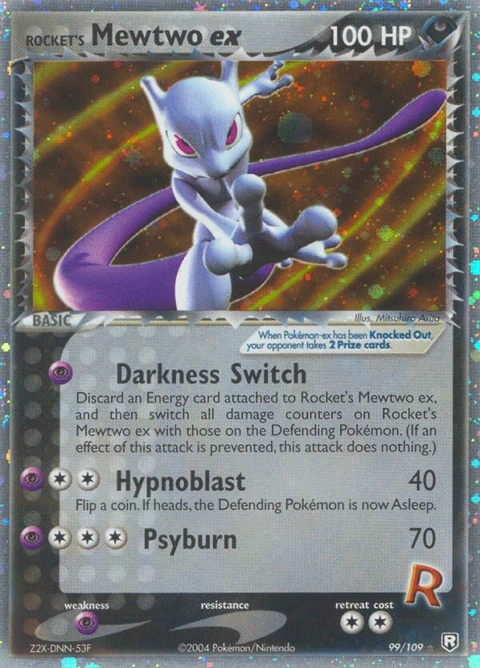 Rocket's Mewtwo ex Pokémon card from Team Rocket Returns, number 99 (Holo print)