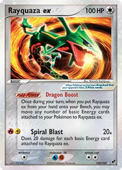 Rayquaza ex Pokémon card, number 102