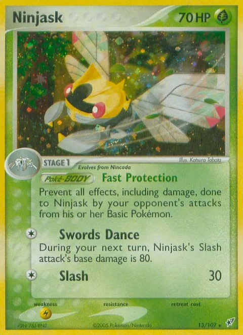 Ninjask Pokémon card from Deoxys, number 13 (Holo print)