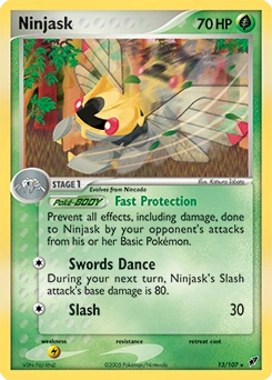Ninjask Pokémon card from Deoxys, number 13 (Holo print, NM condition)